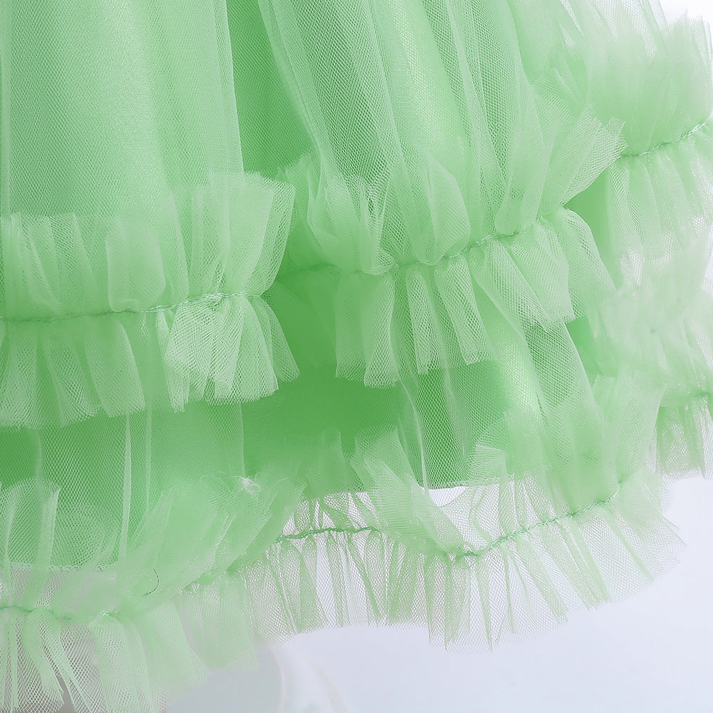 Green Layered Fit & Flare Party Dress