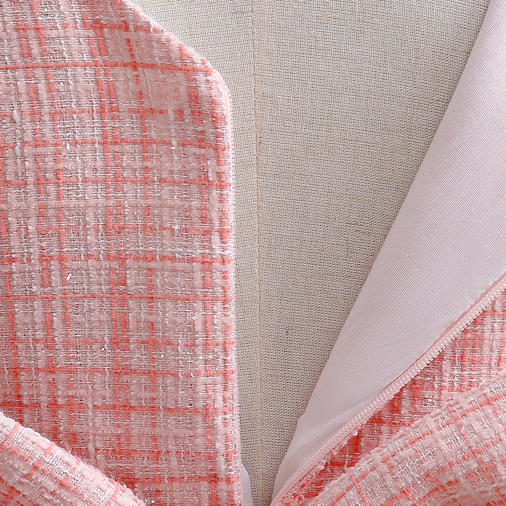 Girls Pink Checked Puff Sleeve Layered Fit & Flare Dress
