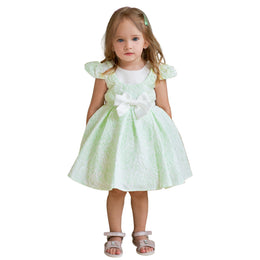 Green Girls Self Design Cap Sleeves Bow Detail Fit & Flare Dress