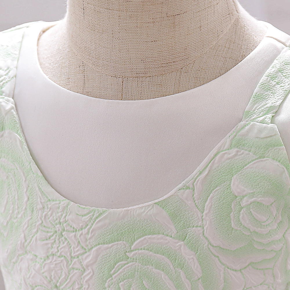 Green Girls Self Design Cap Sleeves Bow Detail Fit & Flare Dress