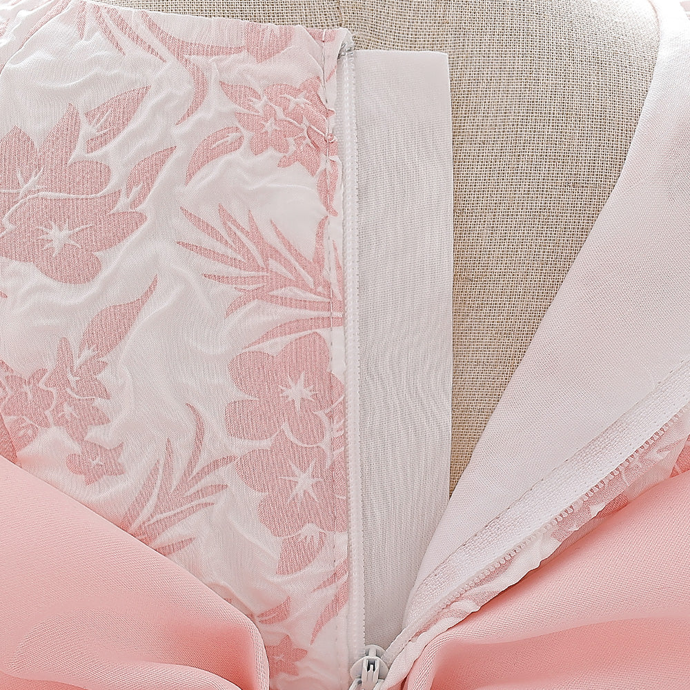 Girls Pink & White Floral Print Cape Sleeve A-Line Mini Dress