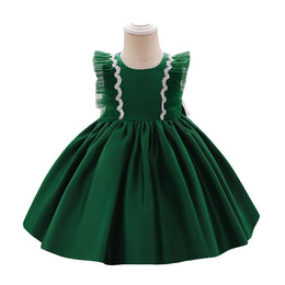 Girls Green Round Neck Bow Fit & Flare Dress