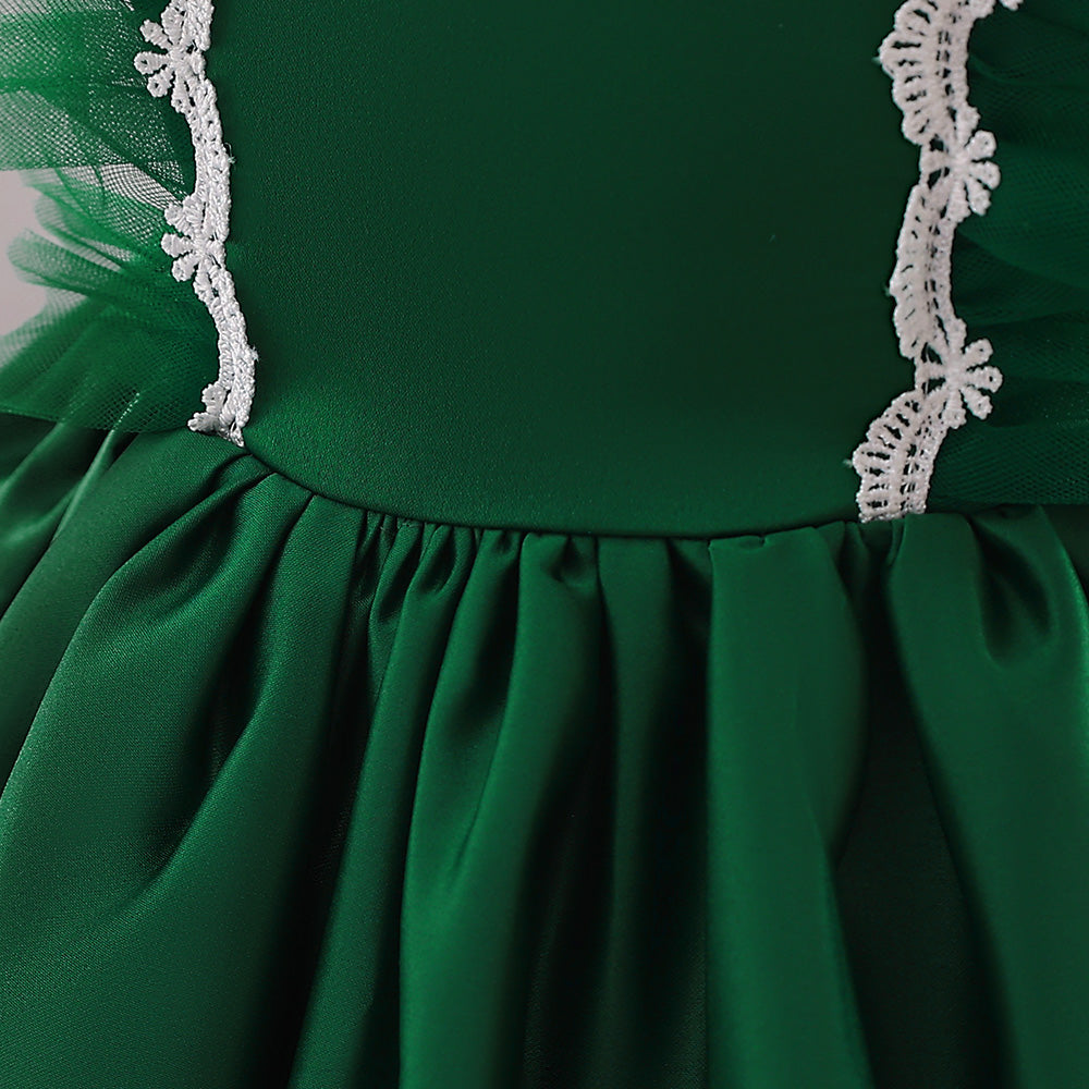 Girls Green Round Neck Bow Fit & Flare Dress