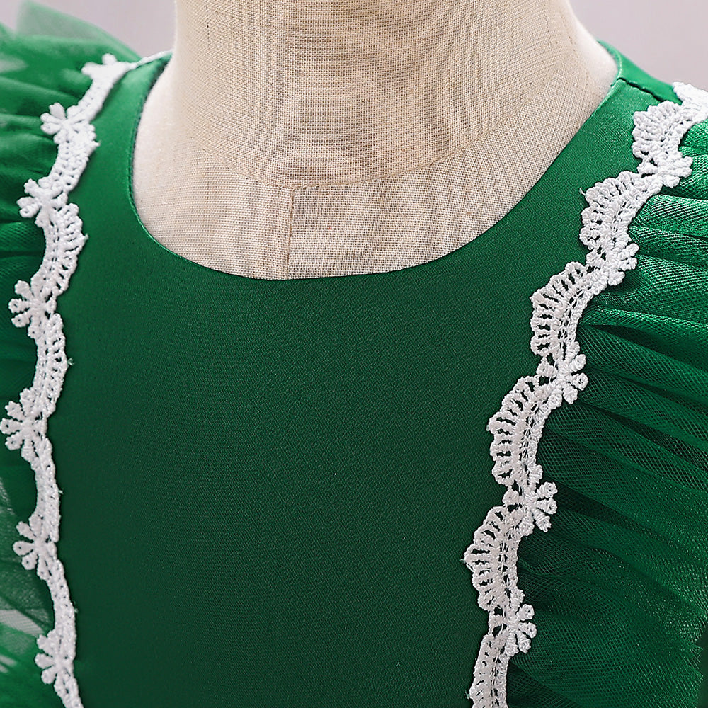 Girls Green Round Neck Bow Fit & Flare Dress