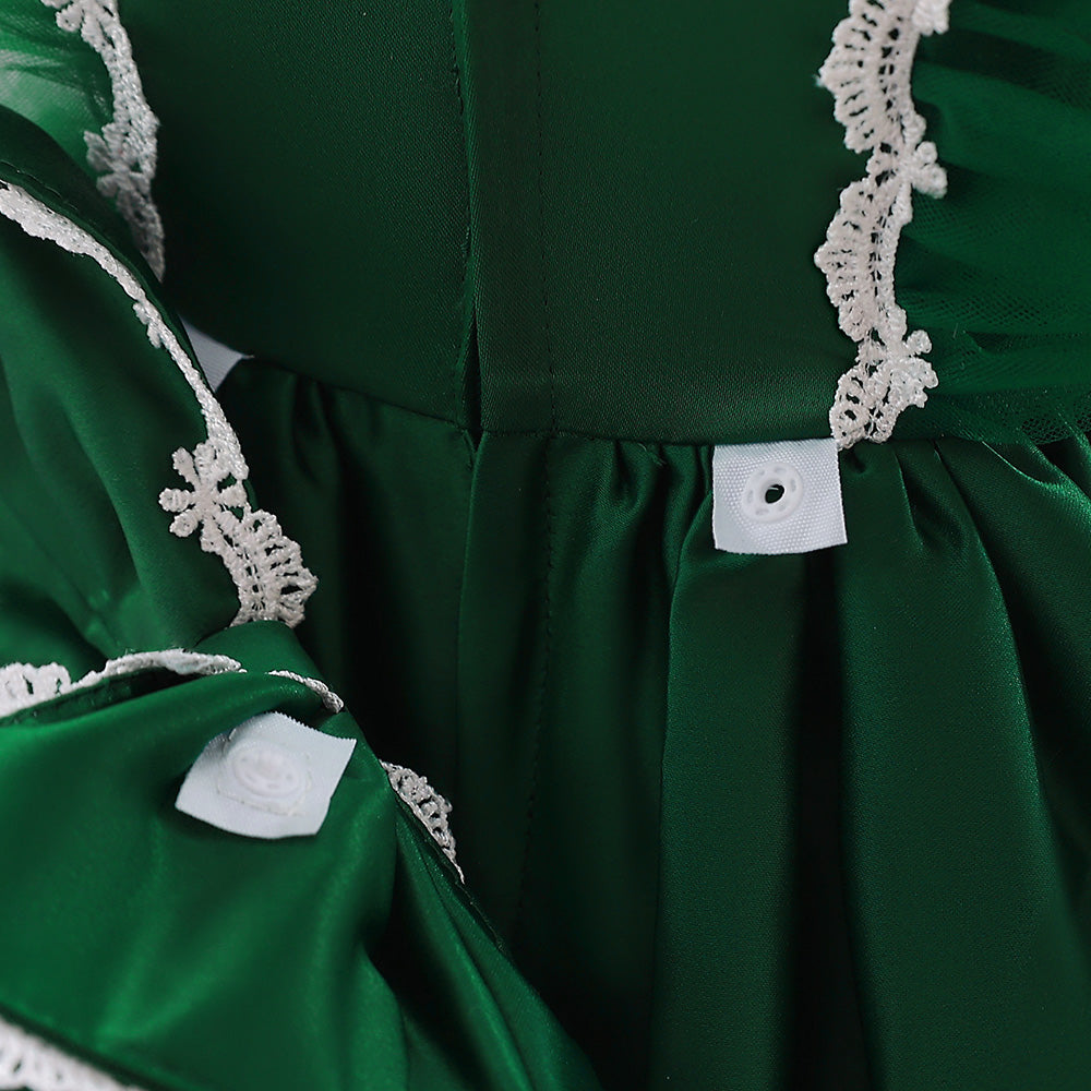 Girls Green Round Neck Bow Fit & Flare Dress