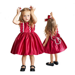 Girls Maroon Ruffled Fit & Flare Dress