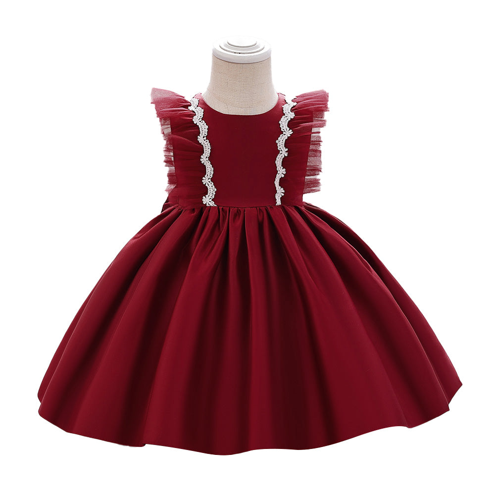 Girls Maroon Ruffled Fit & Flare Dress