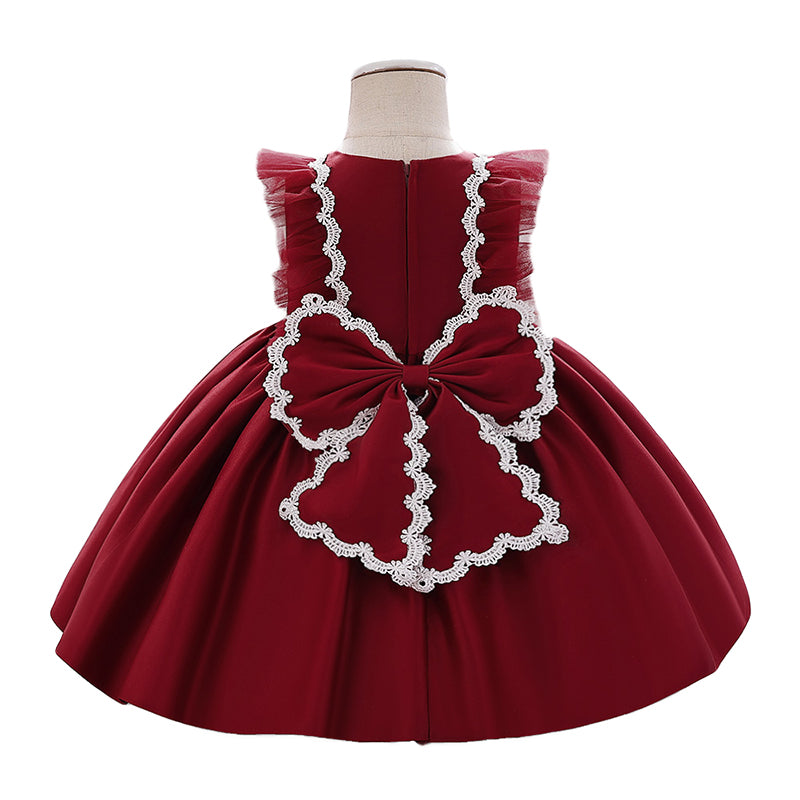 Girls Maroon Ruffled Fit & Flare Dress