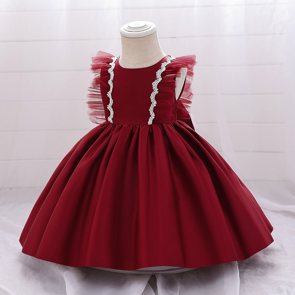 Girls Maroon Ruffled Fit & Flare Dress