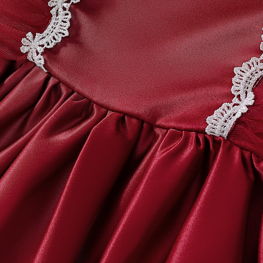 Girls Maroon Ruffled Fit & Flare Dress