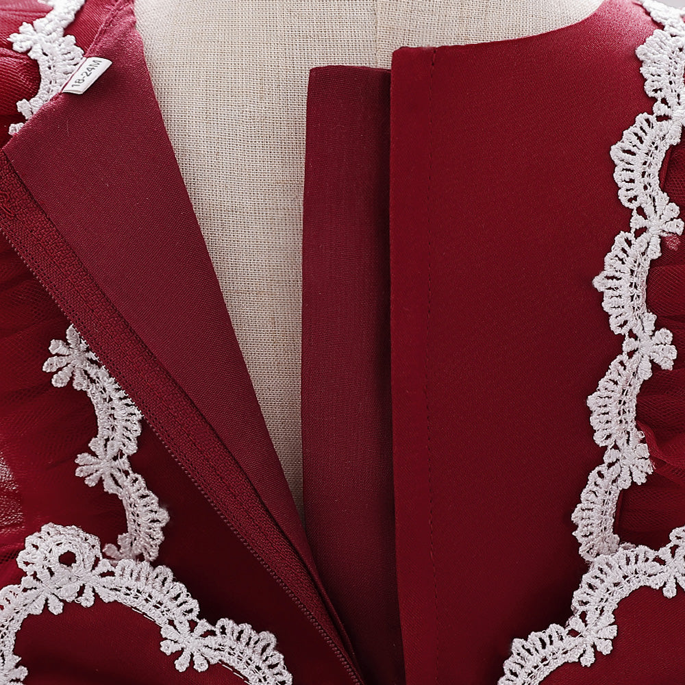 Girls Maroon Ruffled Fit & Flare Dress