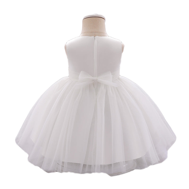 White Infant Girls Floral Embroidered Sleeveless Balloon Dress