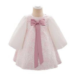 Girls Pink Self Design Flared Sleeve A-Line Maxi Dress