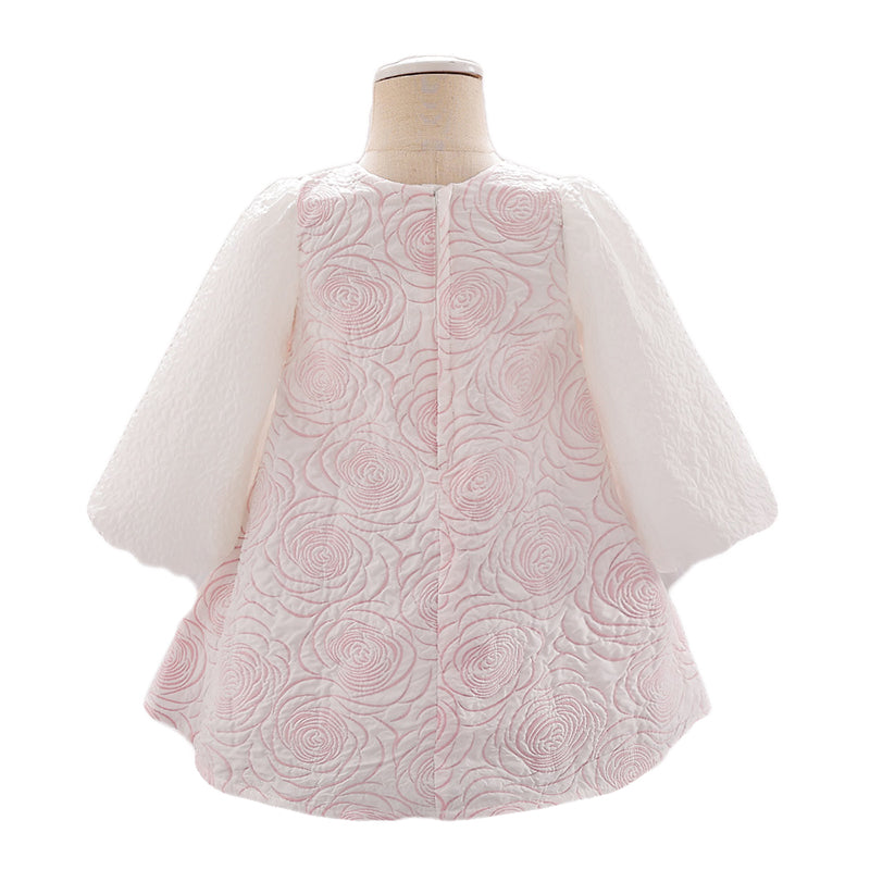 Girls Pink Self Design Flared Sleeve A-Line Maxi Dress