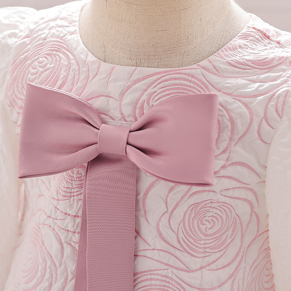Girls Pink Self Design Flared Sleeve A-Line Maxi Dress
