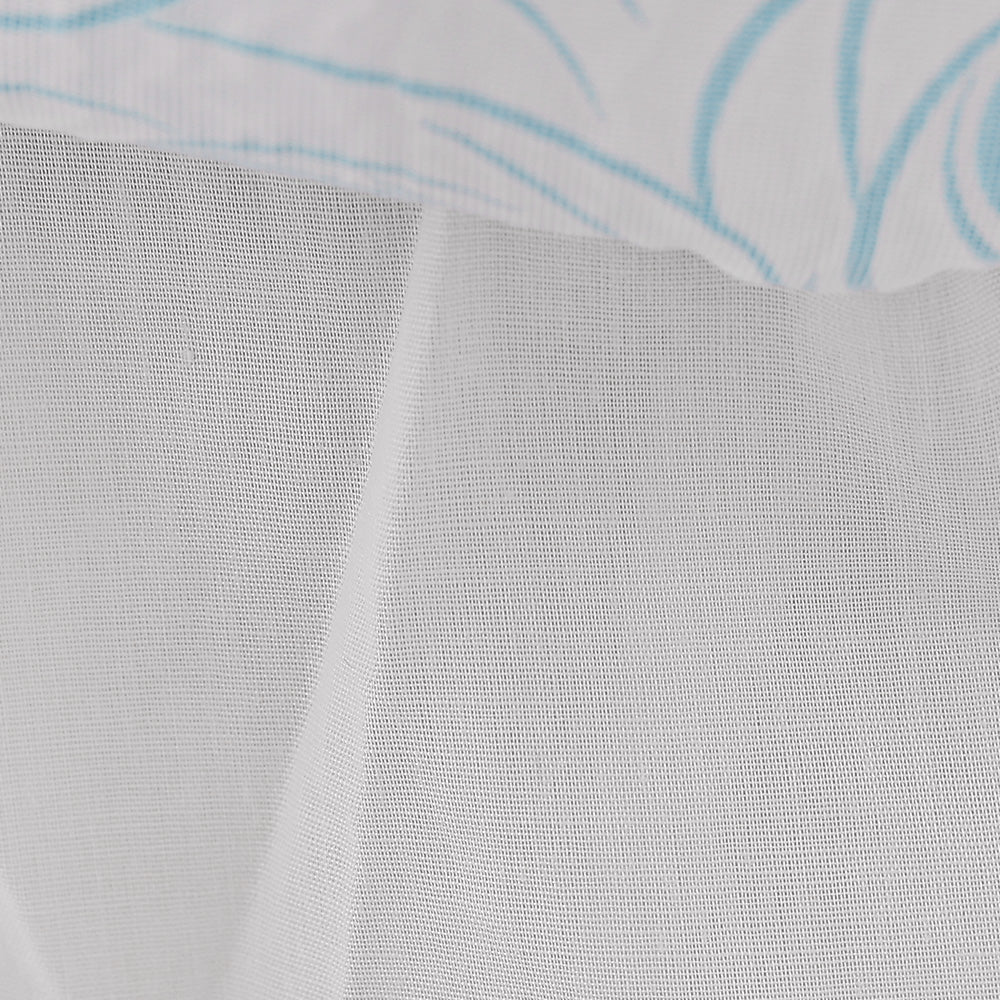 Blue & White Girls Self Design Puff Sleeves Bow Detail A-Line Dress
