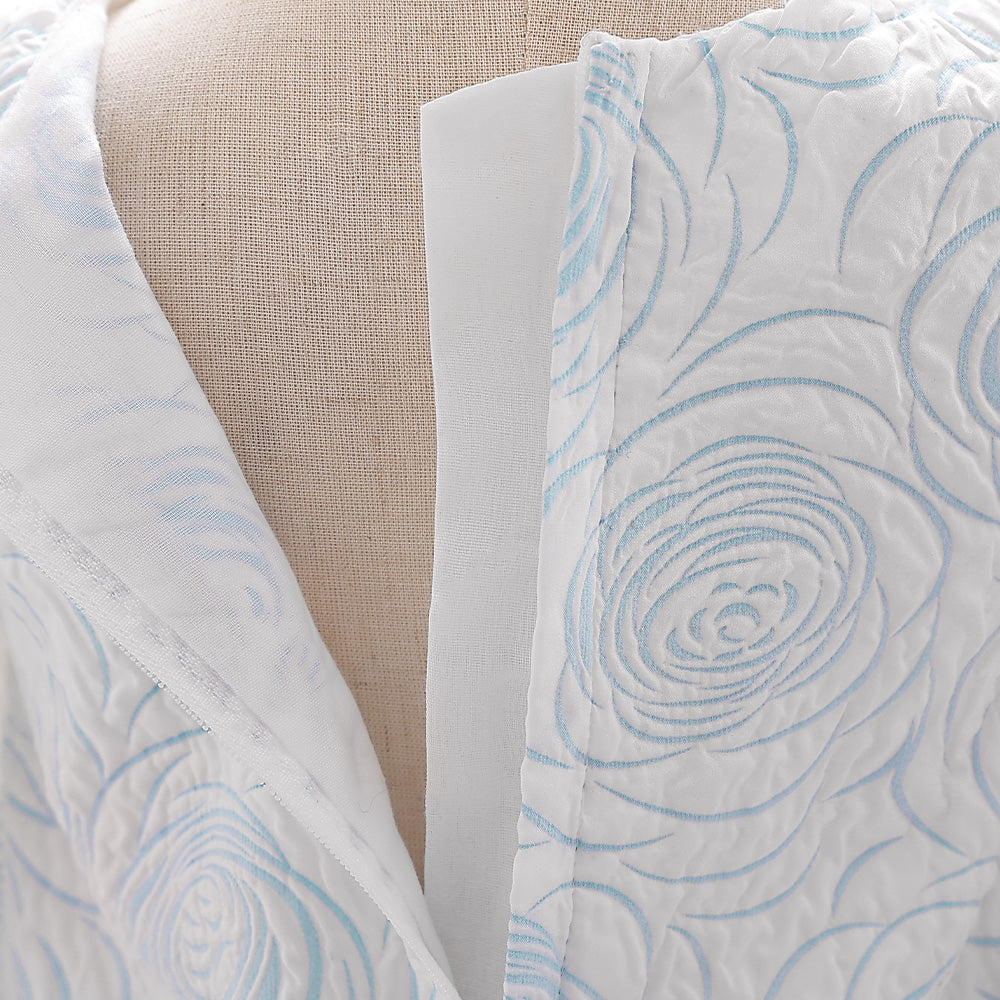 Blue & White Girls Self Design Puff Sleeves Bow Detail A-Line Dress