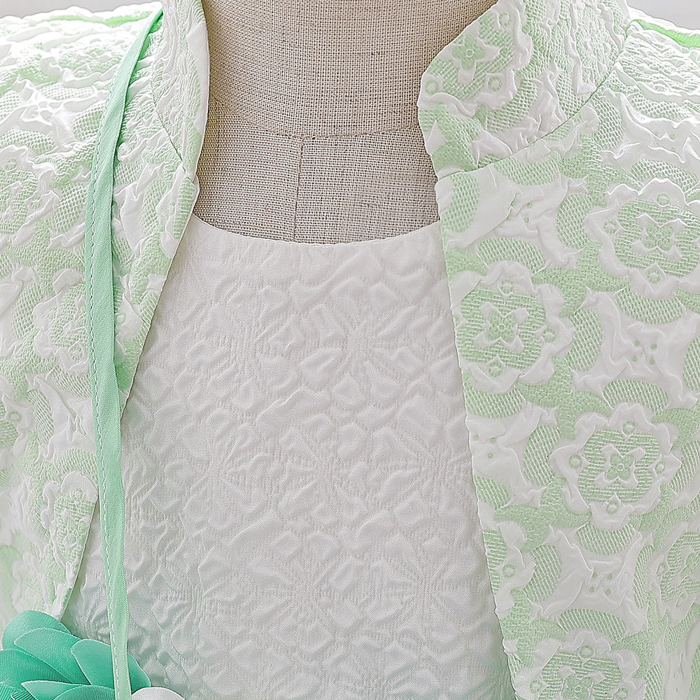 Girls Green Self Design Applique Fit & Flare Dress With Shrug
