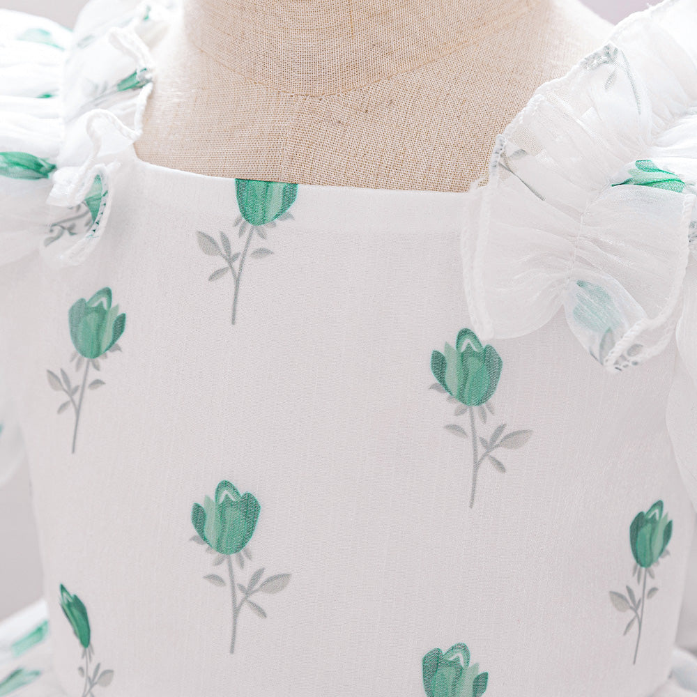 Floral Print Puff Sleeve Fit & Flare Dress