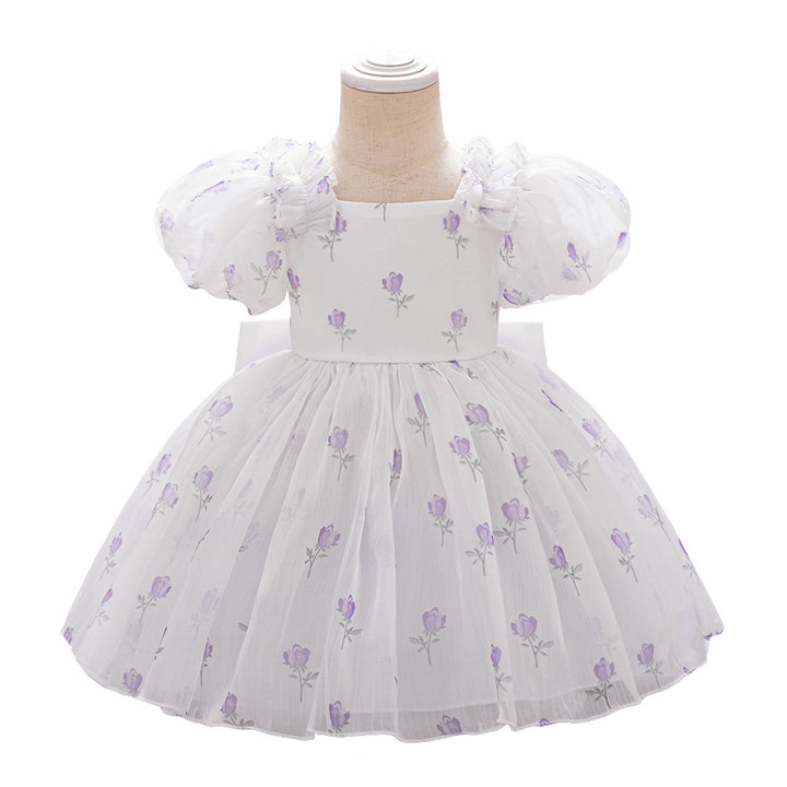 Floral Printed Square Neck Puff Sleeve Balloon Dress