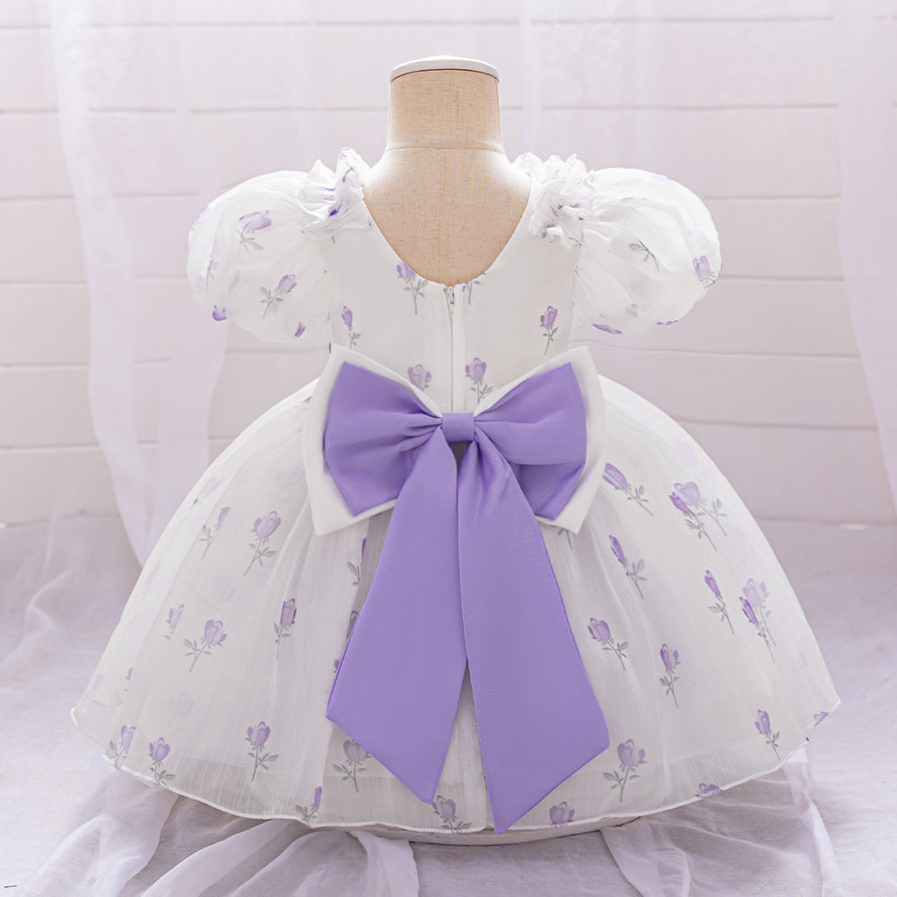 Floral Printed Square Neck Puff Sleeve Balloon Dress