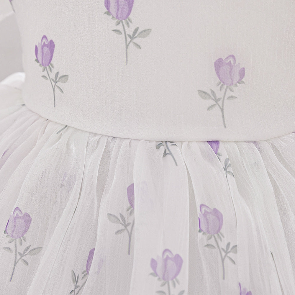 Floral Printed Square Neck Puff Sleeve Balloon Dress