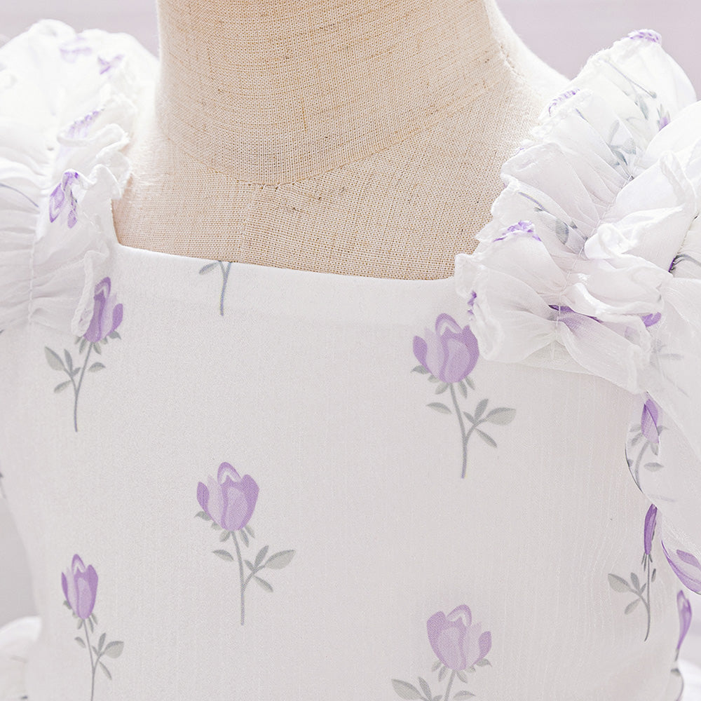 Floral Printed Square Neck Puff Sleeve Balloon Dress