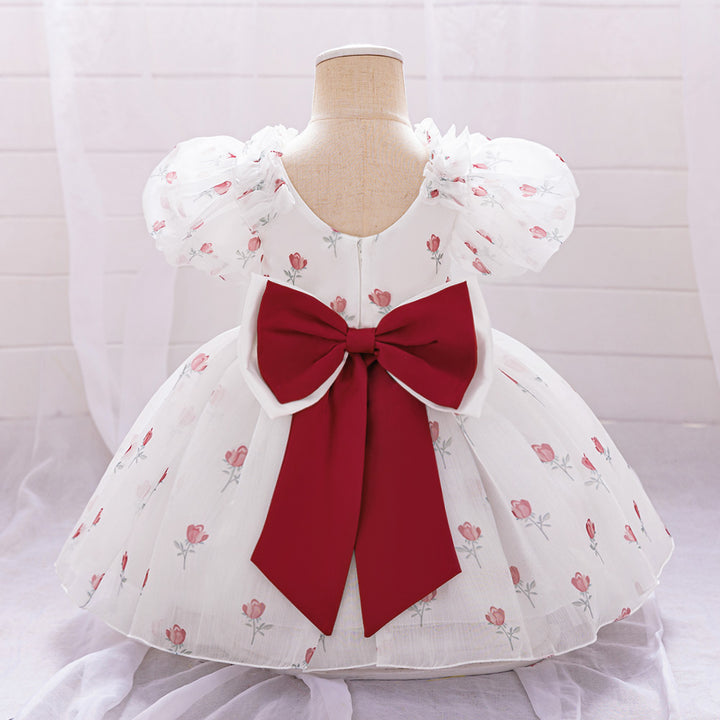 Girls Floral Print Puff Sleeves Fit & Flare Dress