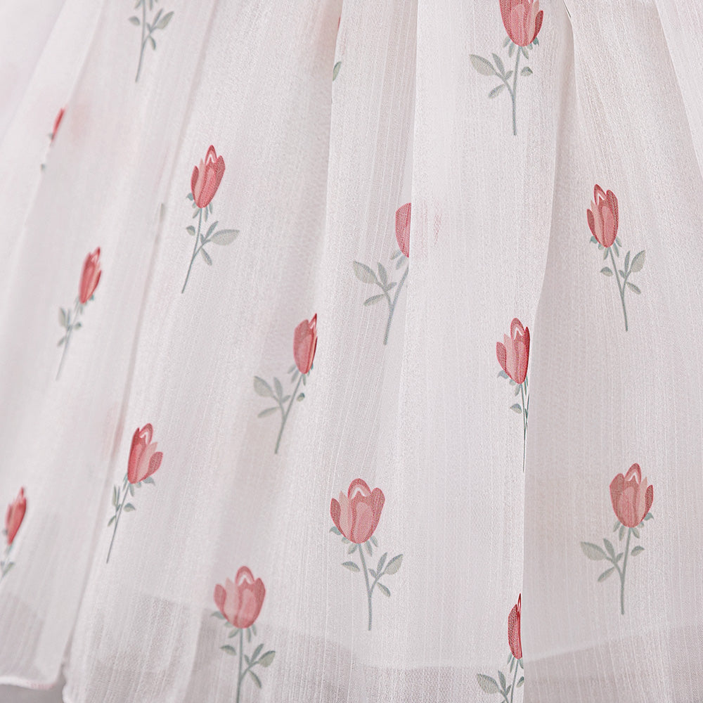 Girls Floral Print Puff Sleeves Fit & Flare Dress