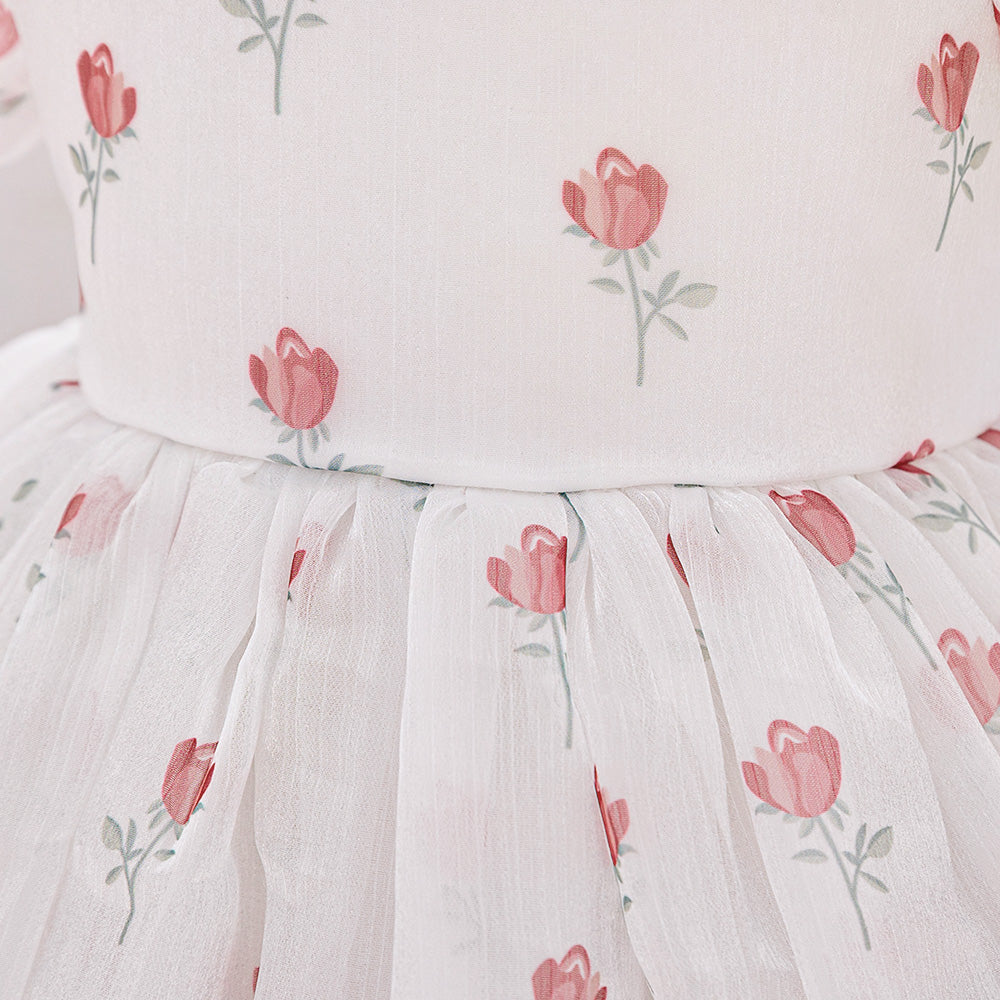 Girls Floral Print Puff Sleeves Fit & Flare Dress