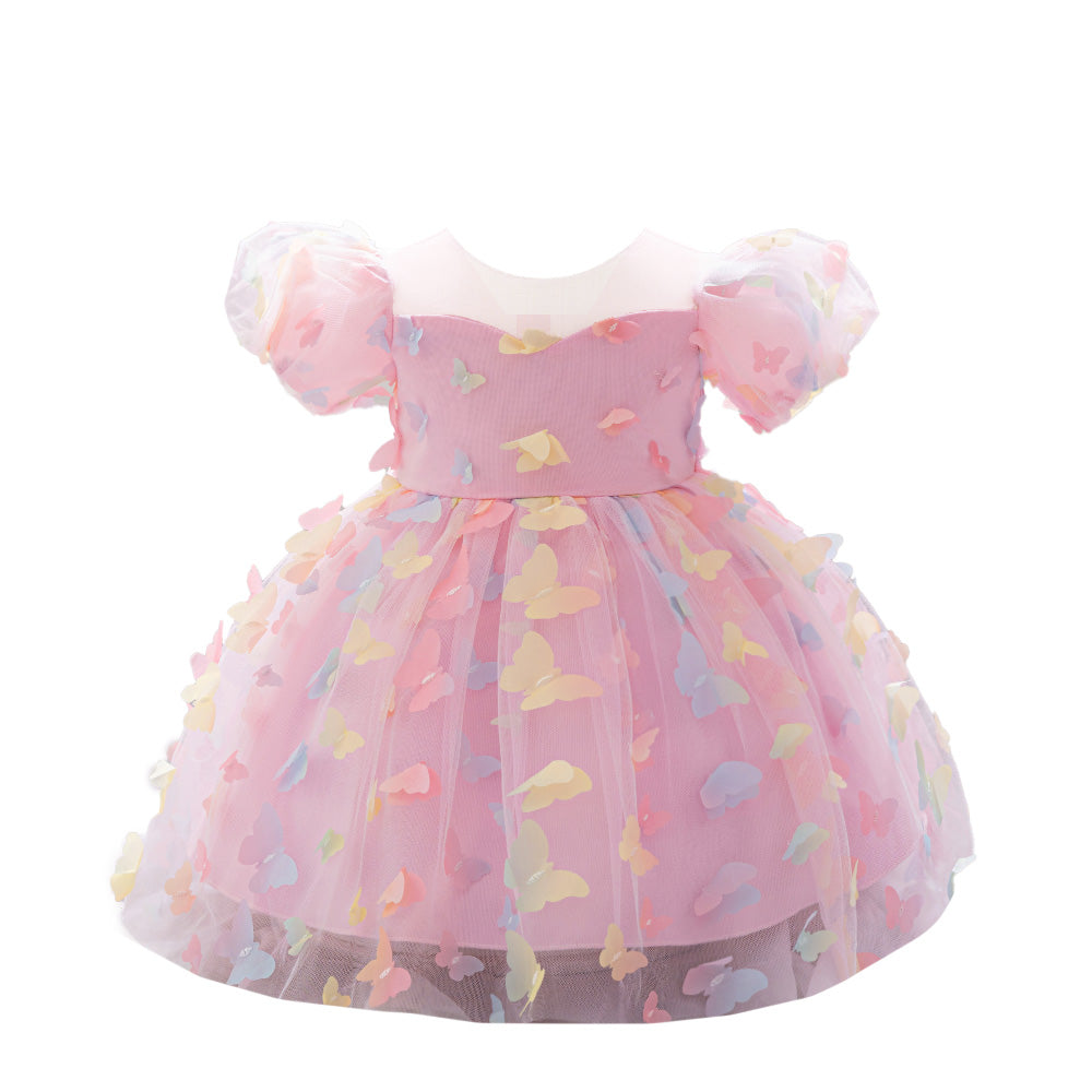 Flutter Sleeve Applique Balloon  Dress