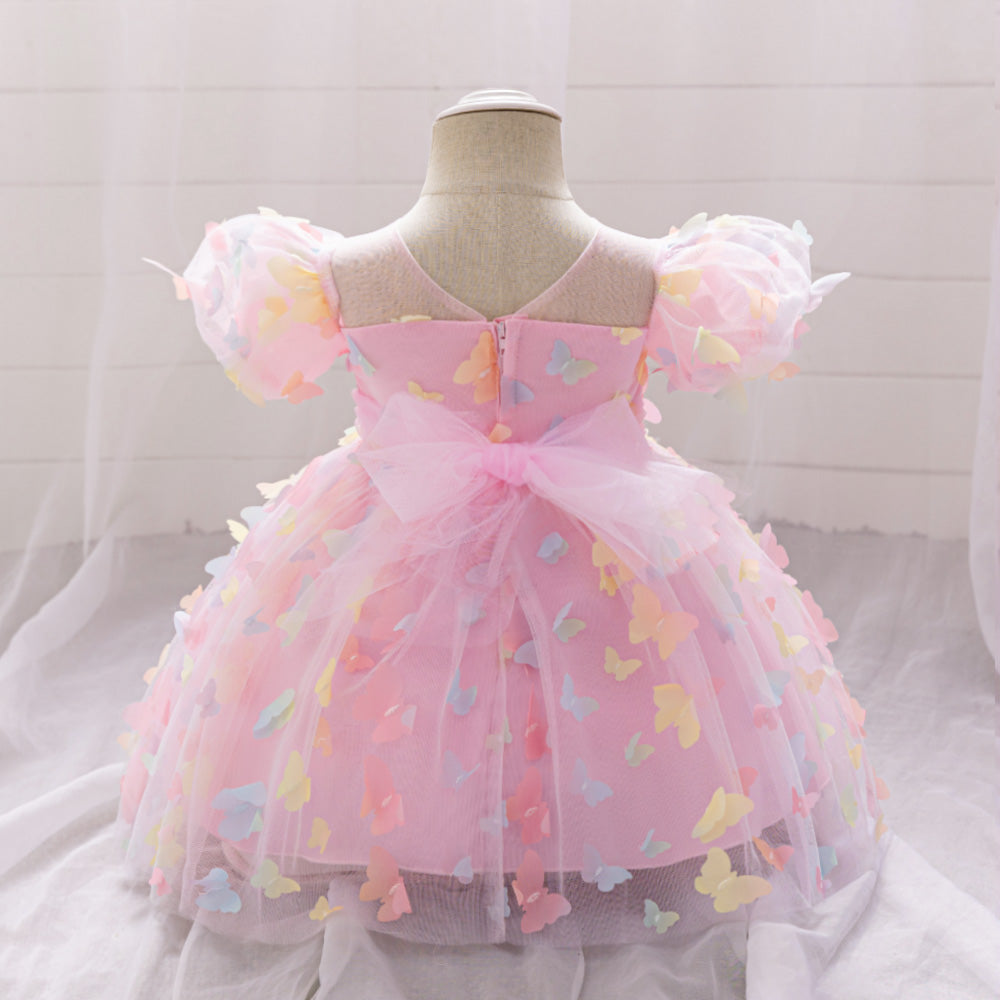 Flutter Sleeve Applique Balloon  Dress