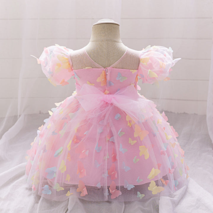 Flutter Sleeve Applique Balloon  Dress