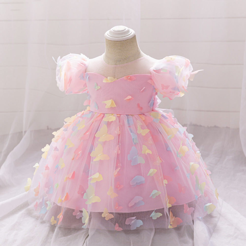 Flutter Sleeve Applique Balloon  Dress