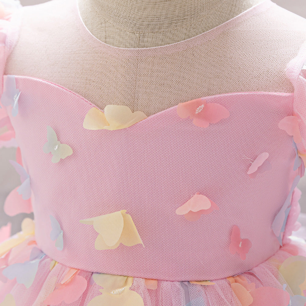 Flutter Sleeve Applique Balloon  Dress