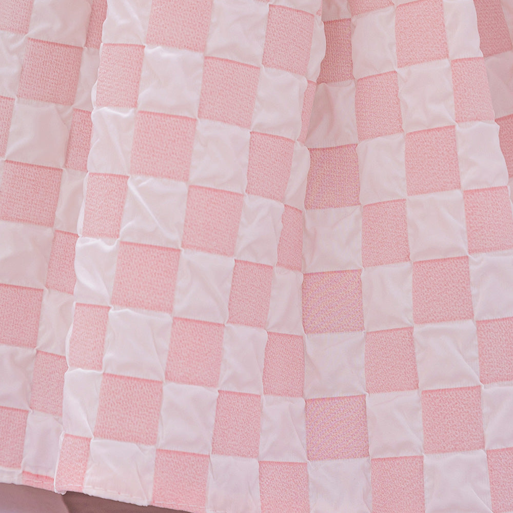Checked Puff Sleeve Balloon Dress