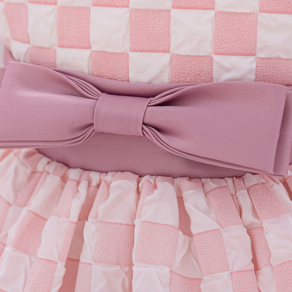Checked Puff Sleeve Balloon Dress