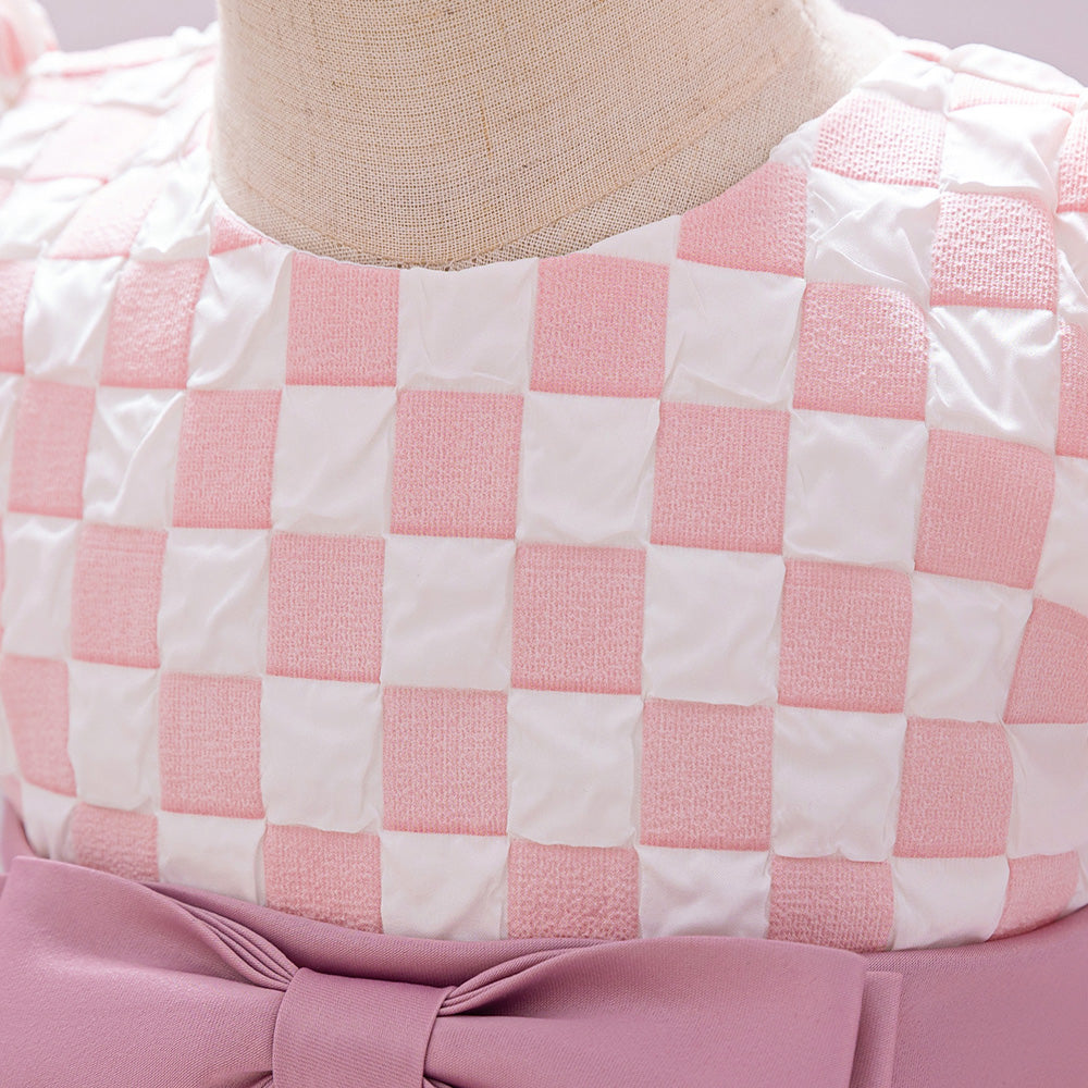 Checked Puff Sleeve Balloon Dress