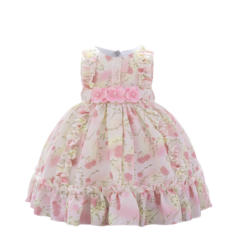Floral Print Applique Balloon Dress