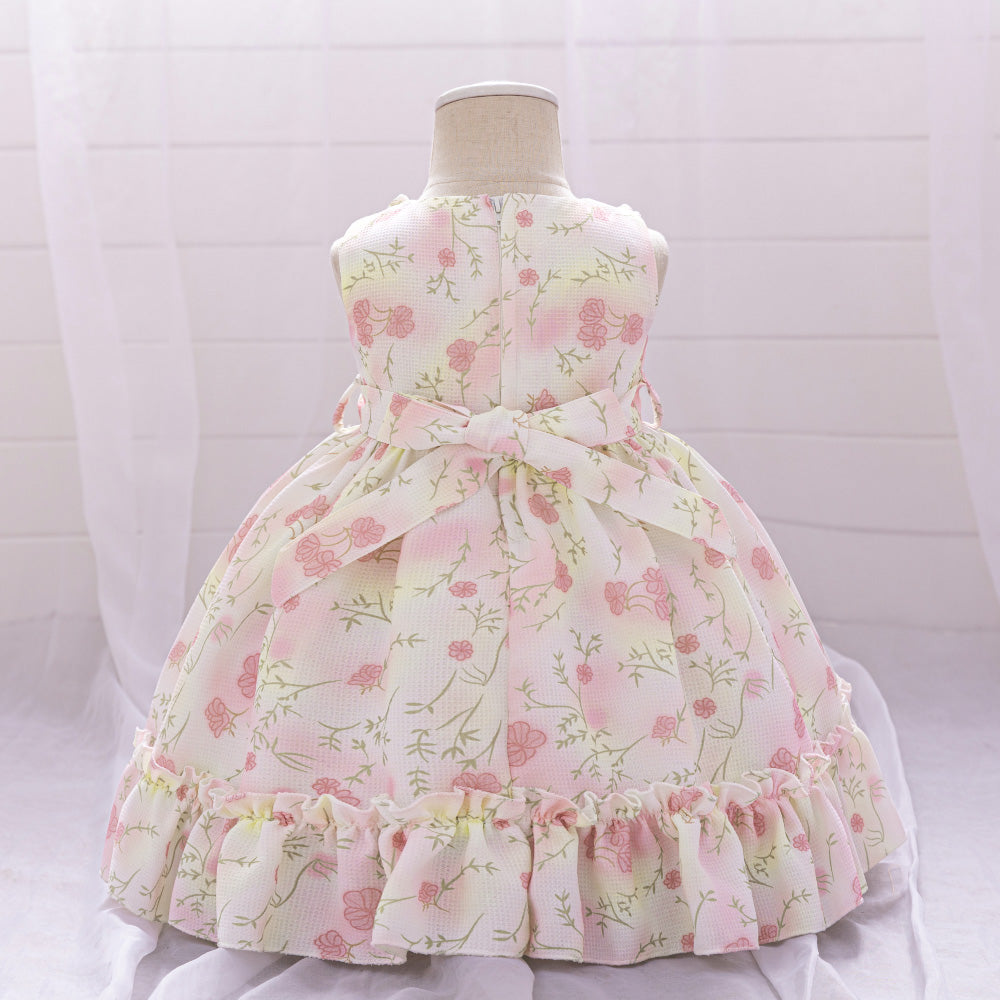Floral Print Applique Balloon Dress