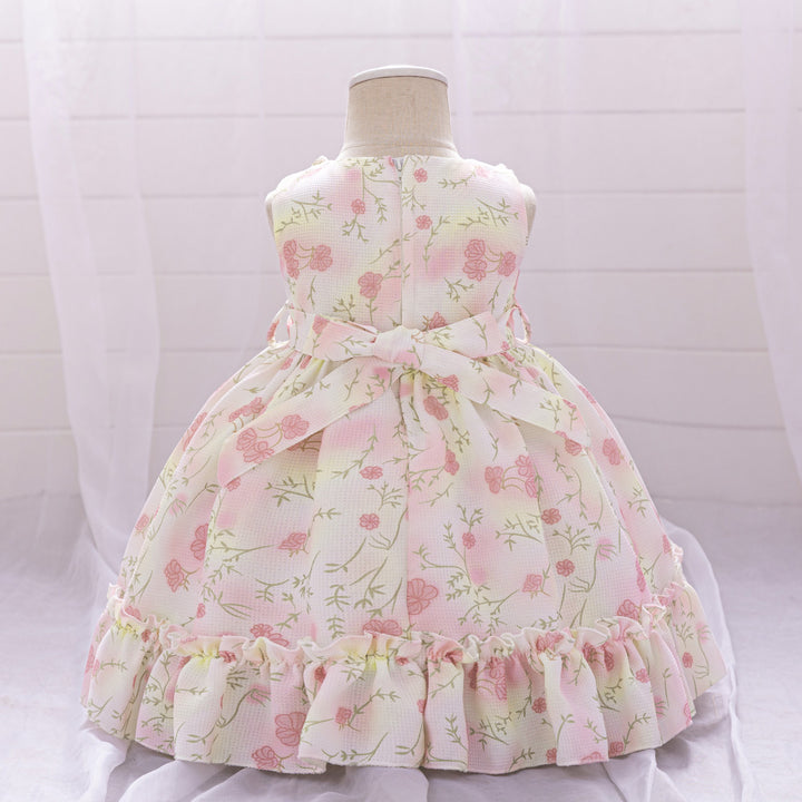 Floral Print Applique Balloon Dress