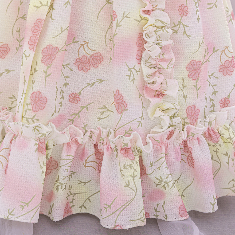 Floral Print Applique Balloon Dress