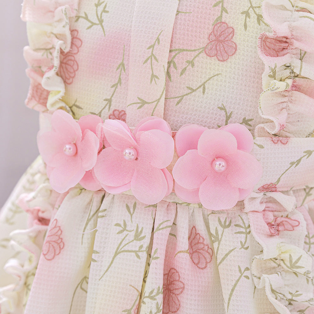 Floral Print Applique Balloon Dress