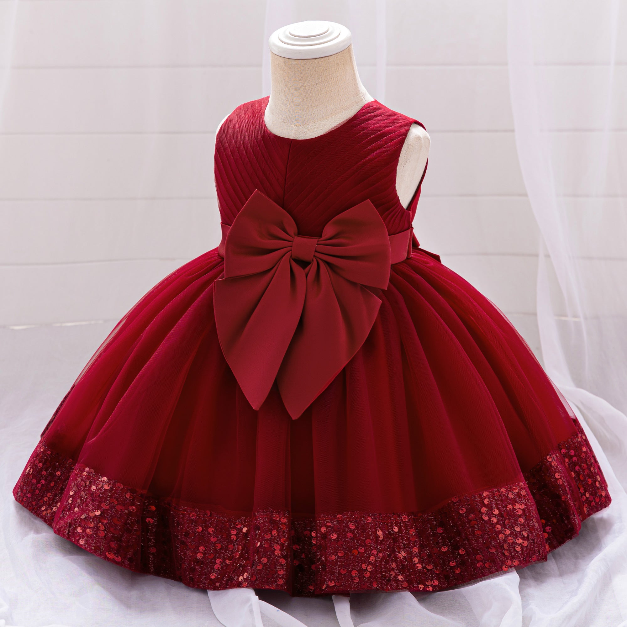 Girls Embellished Fit and Flare Dress With Bow