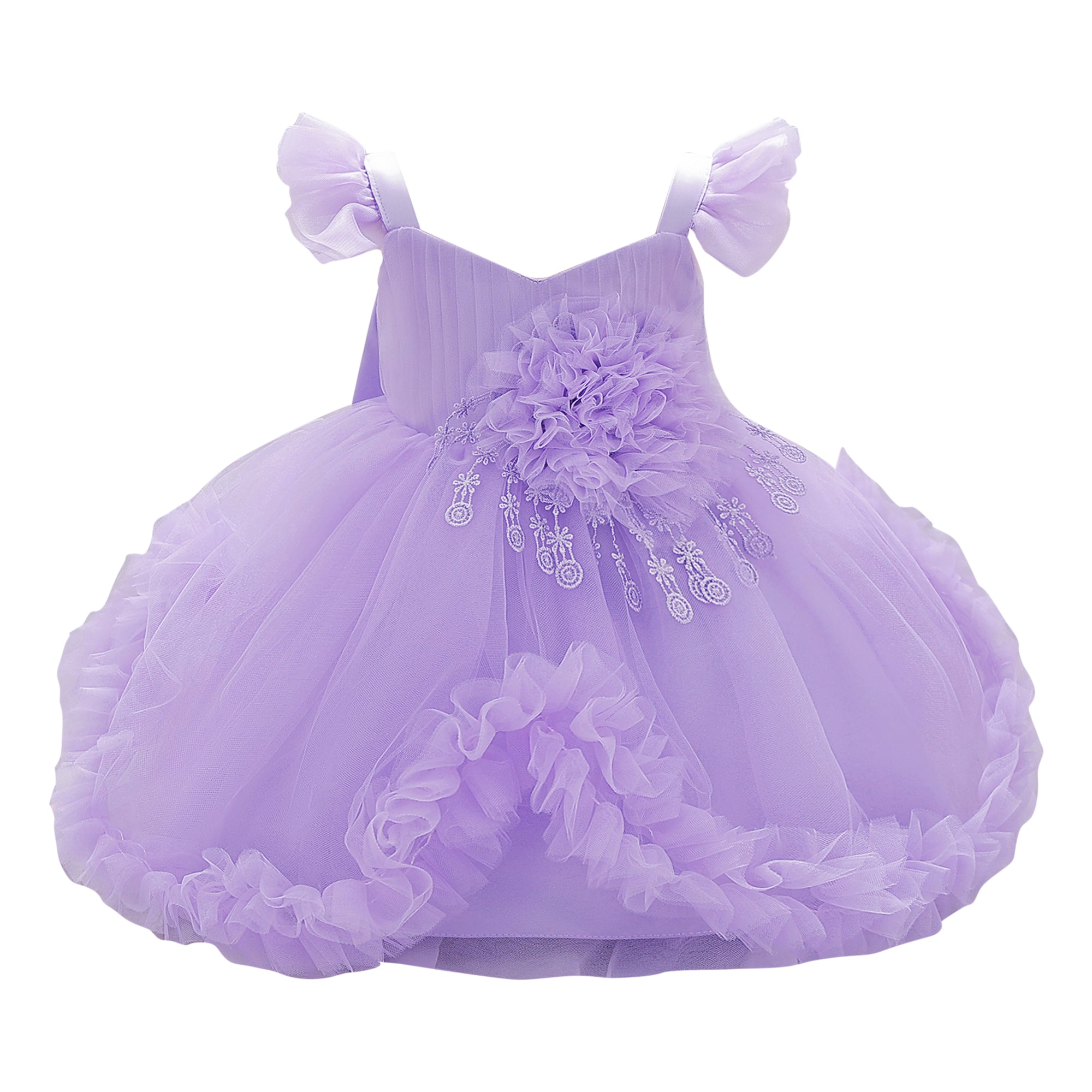 Girls Solid Embroidered A-Line Midi Dress
