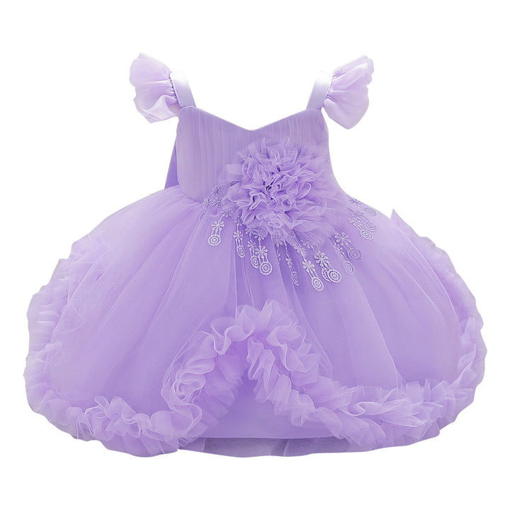 Girls Solid Embroidered A-Line Midi Dress