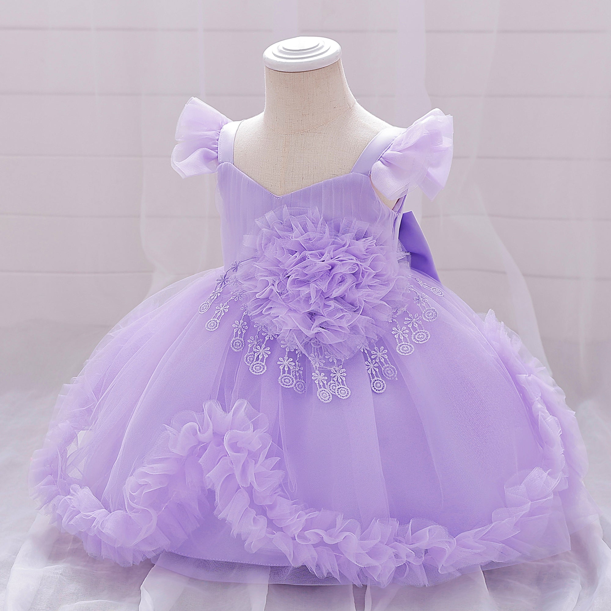 Girls Solid Embroidered A-Line Midi Dress