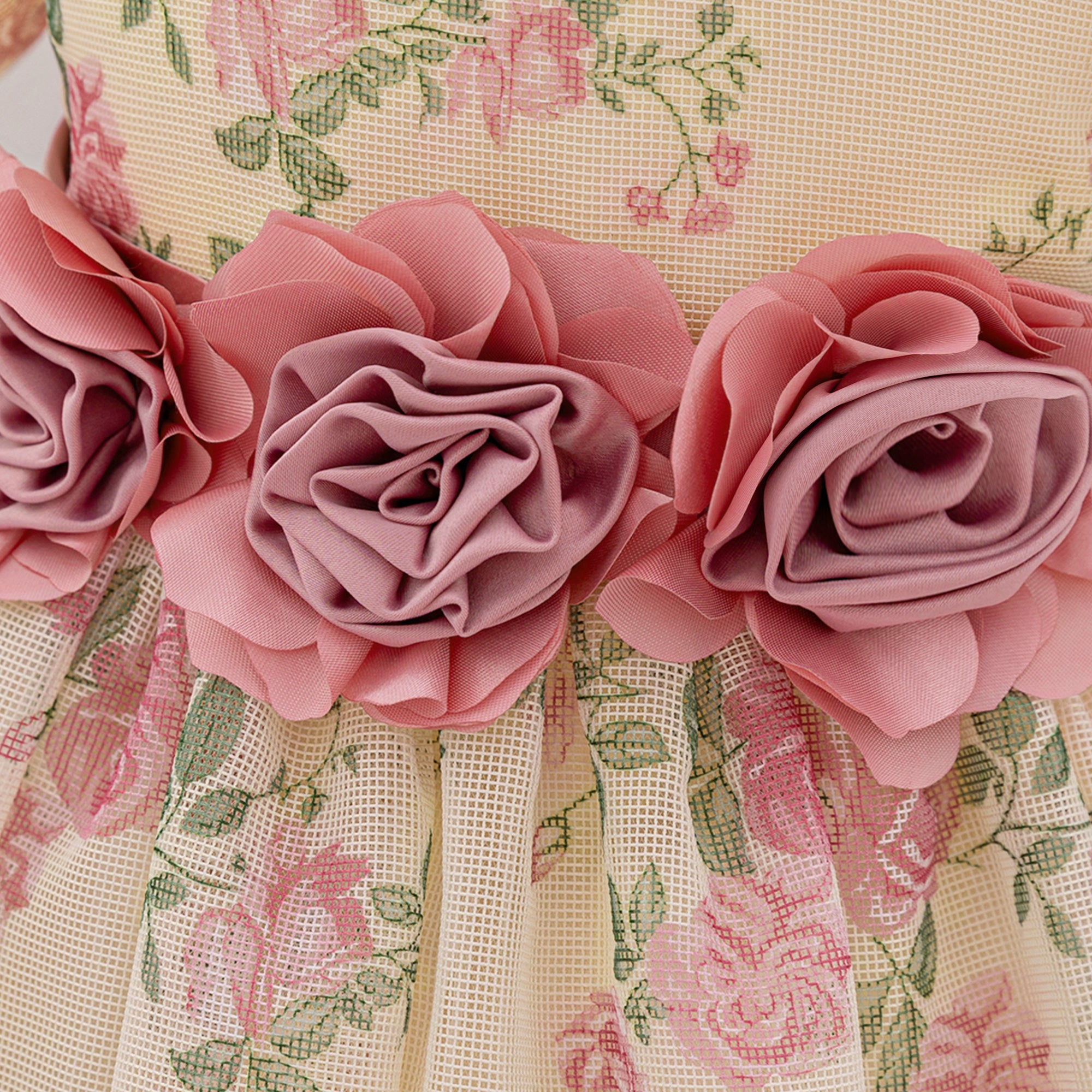 Girl Floral Print Puff Sleeve Chiffon A-Line Midi Dress