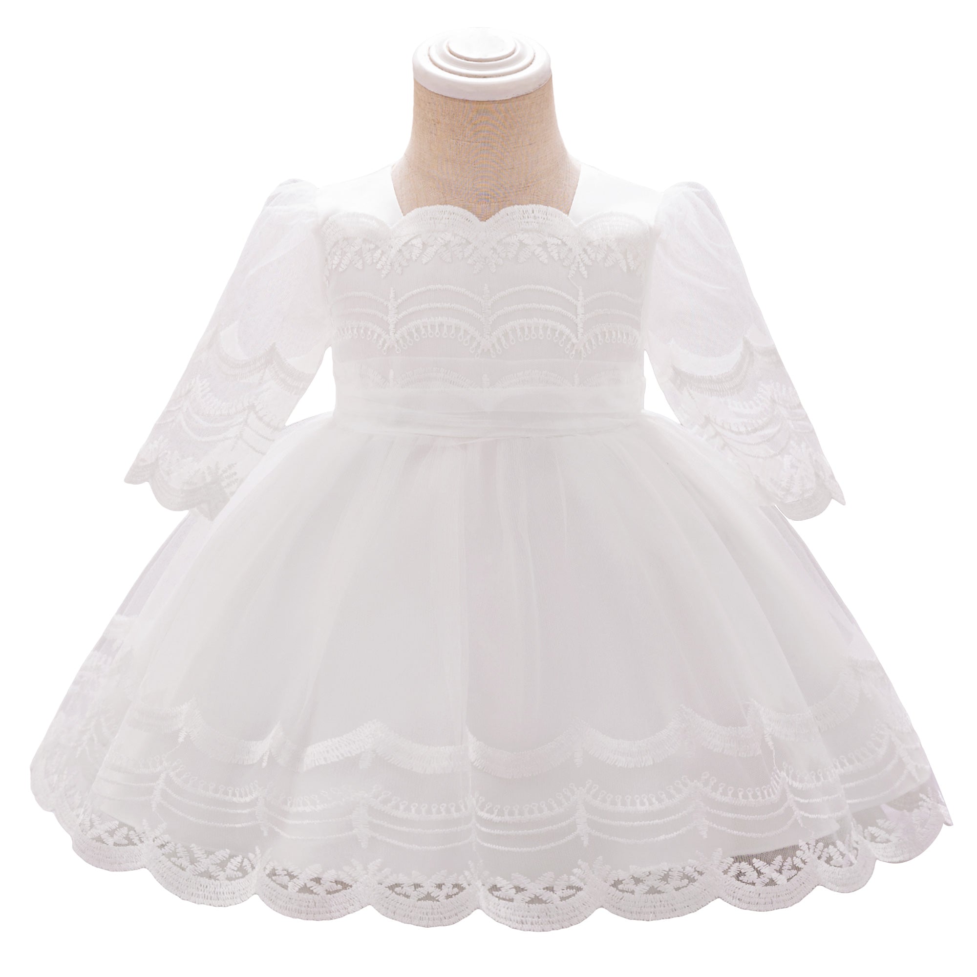 Girls Floral Embroidered Balloon Mini Dress