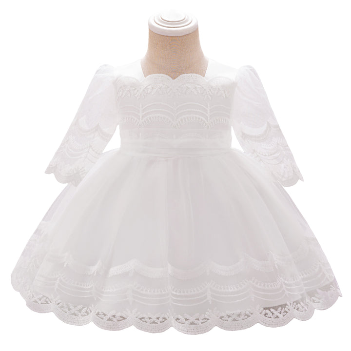 Girls Floral Embroidered Balloon Mini Dress